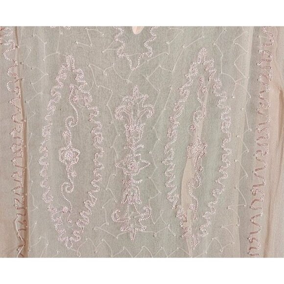 Vintage Inspired Sheer Pink Embroidered Boho Blouse - Picture 7 of 9